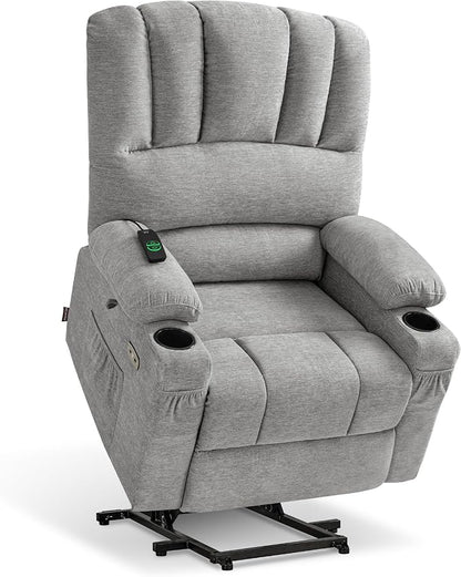 MCombo Large Power Lift Recliner Chair for Elderly, Lift Chair with Heat and Massage, 3 Positions, USB Charge Ports, Cup Holders, Fabric 7099 (Large, Grey)