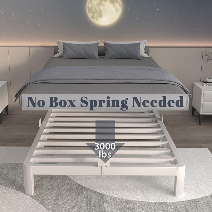 ITIMIDI 10 Inch White Bed Frame Twin Size with Metal Gaskets, Metal White Platform Bed Frame, No Box Spring Needed, Heavy Duty Steel Support 3500 LBS, Anti-Slip Mattress Stopper, Easy Assembly