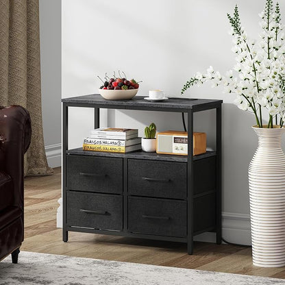 TUTOTAK Large Night Stand with Charging Station, Nightstand with USB and Type-C Port, Bedside Table with Cloth Drawers, End Table for Livingroom, Bedroom, Charcoal Grey TB01BY081