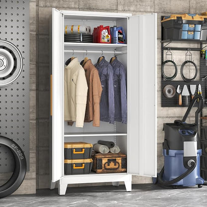 72" Tall Metal Armoire Wardrobe Closet - Large Clothing Storage Cabinet with 1 Hanging Rod,2 Adjustable Shelves & 2 Doors - Closet Organizer for Bedroom,Office, Laundry Room, Garage - White