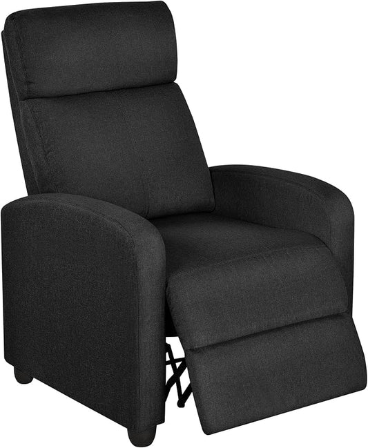 Topeakmart Fabric Recliner Sofa Push Back Recliner Chair Adjustable Modern Single Reclining Chair Upholstered Sofa with Pocket Spring Living Room Bedroom Home Theater Matte Black