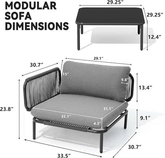 Crestlive Products Outdoor Patio Furniture Set with Coffee Table, 6 Seater Modular Oversized Patio Conversation Set with Cushions, Modern Sectional for Backyard, Deck, Porch, or Poolside