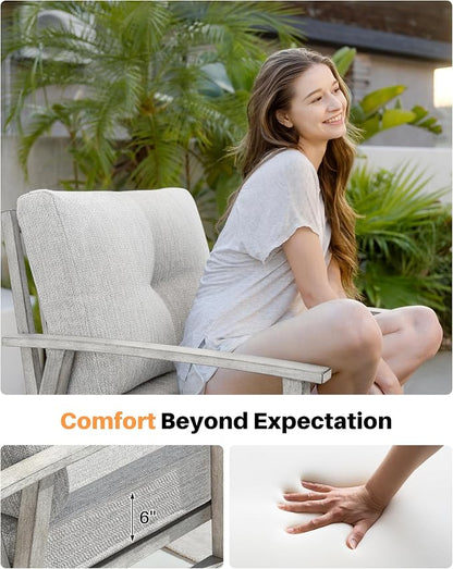 Outdoor Swivel Sofa Chairs Set of 2, Never Rusts All-Aluminum Outdoor Swivel Armchairs Set with Thick Cushions, 2-Piece All Weather Patio Sofa Chairs for Garden, Poolside, Lawn, White Oak