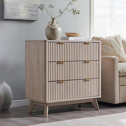 T4TREAM Fluted 3 Drawers Nightstand Set of 2, Oversized Extra Large Modern Side Table, End Table Bedside for Bedroom, Living Room, Curved Profile Design, White Alder
