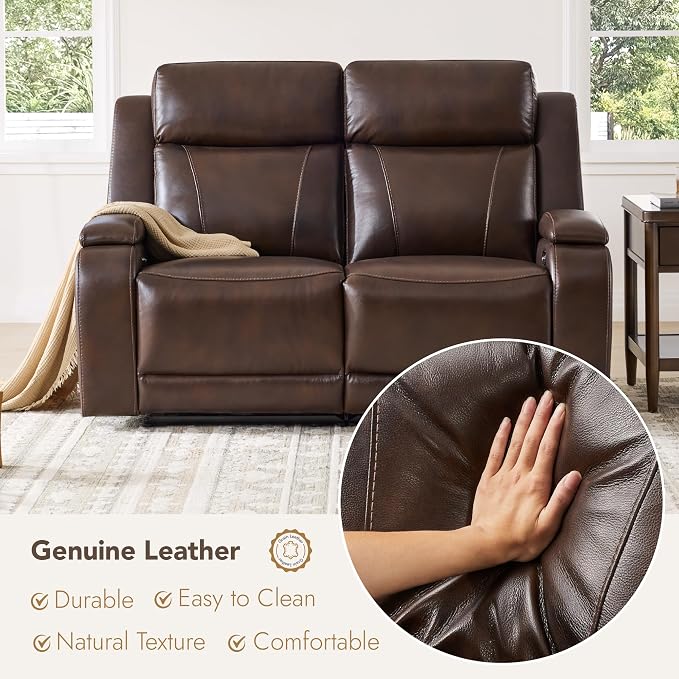 Watson & Whitely Genuine Leather Power Loveseat Recliner Sofa, Zero Gravity Reclining Loveseat with Power Headrest & Hidden Storage, Charging Ports, Dual Recliner Sofas for Living Room, Dark Brown