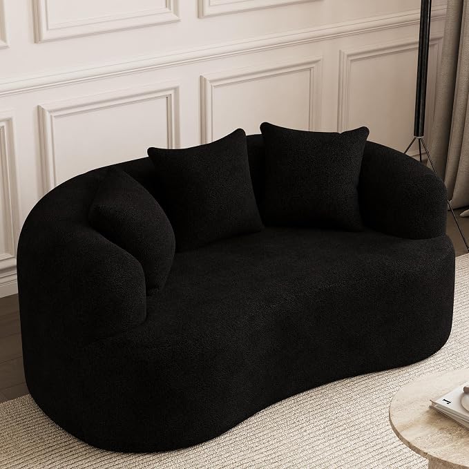 69" Curved Loveseat Sofa, Modern Chenille Cloud Couch with Extra Deep Seat, Oversized Love Seat Couch for Living Room Bedroom Apartment Small Spaces, No Assembly Required, Black