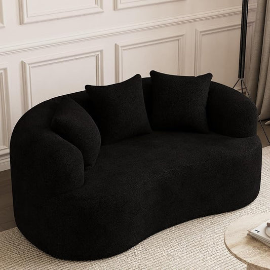 69" Curved Loveseat Sofa, Modern Chenille Cloud Couch with Extra Deep Seat, Oversized Love Seat Couch for Living Room Bedroom Apartment Small Spaces, No Assembly Required, Black