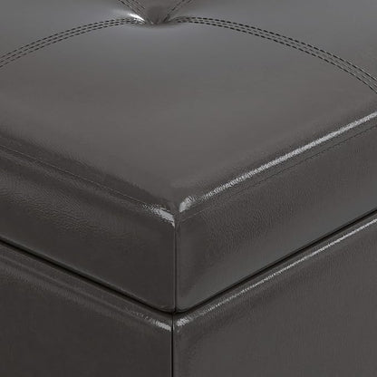 SIMPLIHOME Oregon Storage Ottoman Bench with Tray - 42 inch Wide Upholstered Vegan Leather Rectangle Ottoman Bench in Tanners Brown, Transitional Tufted Ottoman for Living Room with Lift-Up Lid