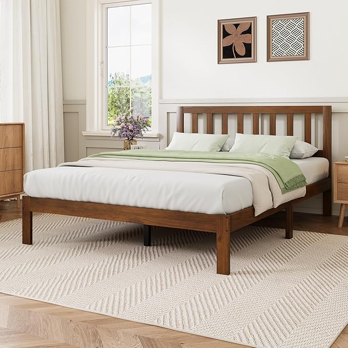Novilla 12 Inch King Size Bed Frame Solid Wooden King Bed Frame and Headboard, King BedFrames with Classic Headboard, No Box Spring Needed, Easy Assembly, Walnut