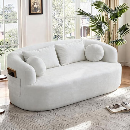 Loveseat Sofa for Small Space, 67.3" Boneless Love Seat Sofa with Side Pocket & 4 Pillows, Foam and Spring Filling, Soft Chenille for Living Room, Apartment, Bedroom, No Assembly