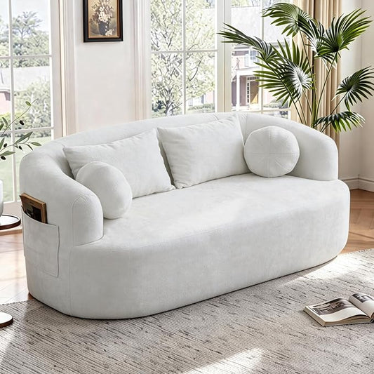 Loveseat Sofa for Small Space, 67.3" Boneless Love Seat Sofa with Side Pocket & 4 Pillows, Foam and Spring Filling, Soft Chenille for Living Room, Apartment, Bedroom, No Assembly