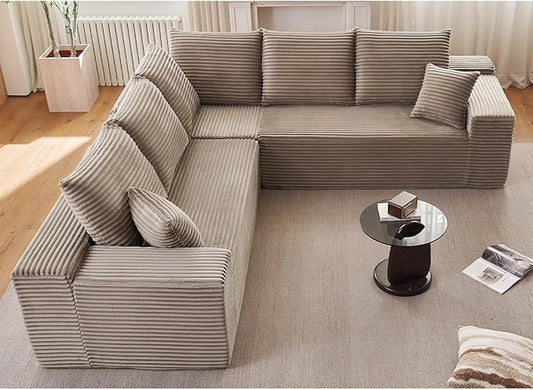 Sectional Cloud Couch for Living Room, Modern Modular Floor Deep-Seat Sofa, Upholstered L Shaped Sofas, Big Comfy Corduroy Couches Set for Living Room Bedroom, No Assembly Required, Camel