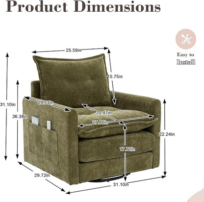 Swivel Accent Chair Set of 2, Modern Swivel Barrel Chair for Living Room, 360 Degree Comfy Square Accent Barrel Chair, Upholstered Sofa Armchair for Bedroom,Reading, Chenille, Olive Green