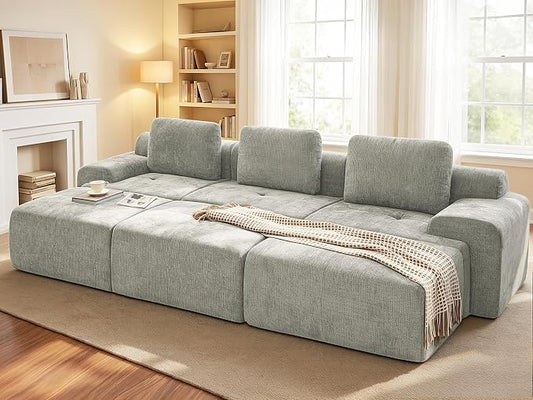 122" Oversized Boneless Couch, Comfort Cloud Sectional Couches for Living Room, Modular Sofa High Back & Extra Deep Seat, No Assembly, Soft Chenille Fabric (Light Grey, 122 inch-（3+3）)