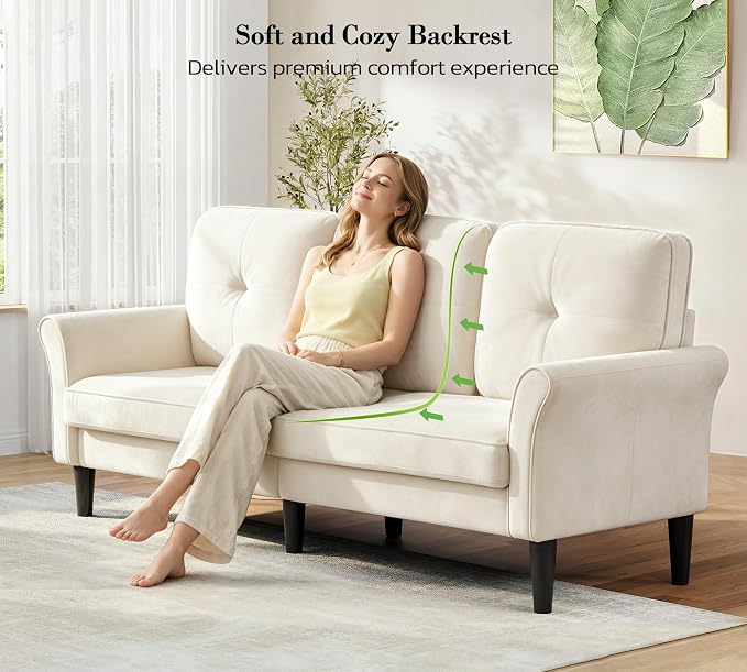 Loveseat Sofa, 83" Love Seat Couches, Comfy Velvet Small Couch for Bedroom, Tool-Free Setup Small Couches for Living Room, Modern Sofas for Living Room, 750lbs Load Sofas & Couches, White Couch