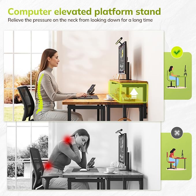 DurayLoly Computer Desk with RGB Light for Small Space, 39.4" Small Folding Desk for Space Saving Sofa Table for Couch, Home Office Desk with Monitor Stand, Easy to Fold with Hooks, Brown