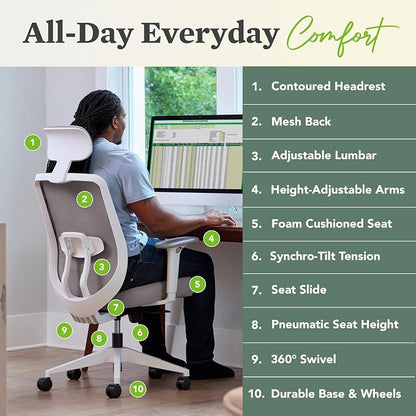 HON Altern Ergonomic Office Chair with Headrest, Mid‑Back Mesh Desk Chair, Adjustable Arms, Seat Slide, Synchro‑Tilt, Rolling Computer Seat for Home Office, White Frame, Ruby