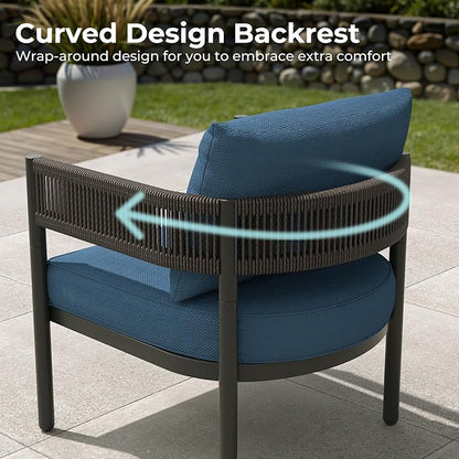 Grand patio 4-Piece Outdoor Conversation Set with 2 Single Chairs and 2 Patio Coffee Tables, Wicker Furniture Set, Peacock Blue