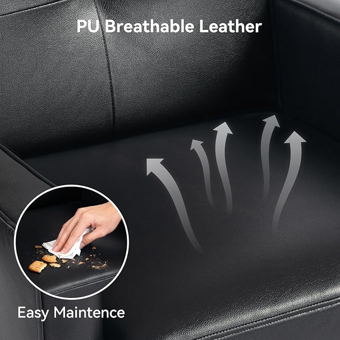 Vogue Furniture Direct Mid Century Accent Chair, PU Leather Modern Chair with Wooden Frame, Cozy Armchair Reading Chair with Comfy Back for Apartment, Living Room, Bedroom, Small Space, Corner, Black