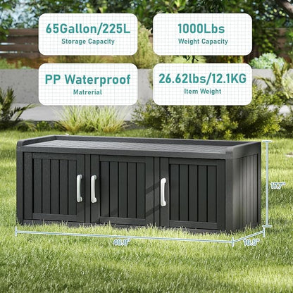 Outdoor Shoe Bench, Waterproof UV-Resistant Indoor Resin Shoe Cabinet, Entryway Shoe Storage with 3 Doors, Living Room, Bedroom, Black (3 Door)
