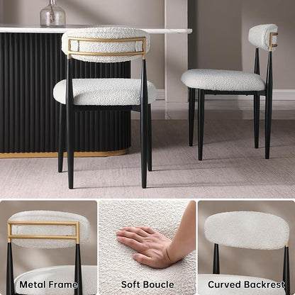 Morden Fort Modern Dining Table Set for 4, 70" Kitchen Table with Marble Rectangle Top and Black Fluted Base, 4 Boucle Upholstered Chairs for Dining Room, Restaurant and Reception