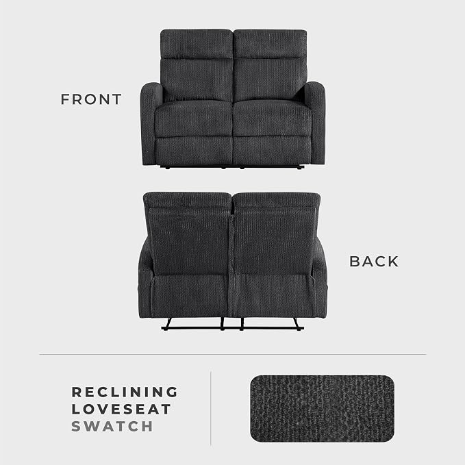 Lexicon Manual Reclining Loveseat, Textured Microfiber Loveseat Recliner, Wall Hugger, Track Arms, Magazine Pockets, Manual Dual Recliners for Living Room/Office/Apartment, Easy Assembly, Dark Gray