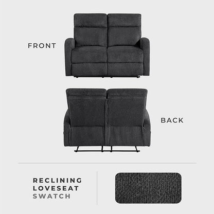 Lexicon Manual Reclining Loveseat, Textured Microfiber Loveseat Recliner, Wall Hugger, Track Arms, Magazine Pockets, Manual Dual Recliners for Living Room/Office/Apartment, Easy Assembly, Dark Gray