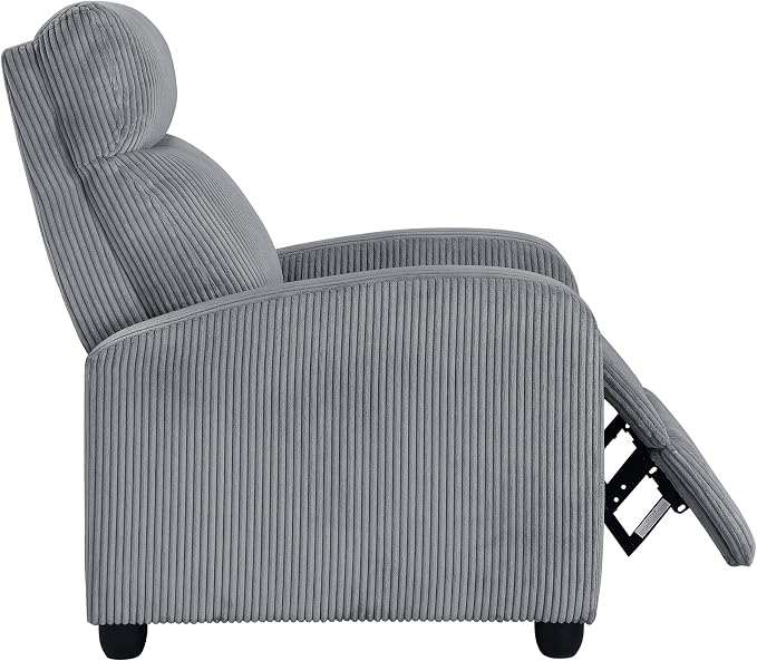 Lexicon Corduroy Pushback Recliner Chair Armchair Push Back Recliner, Solid Wood Frame and Metal Base, Easy Assembly Small Soft Single Sofa Accent Chair for Living Room/Office/Apartment, Dark Grey