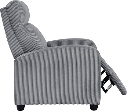 Lexicon Corduroy Pushback Recliner Chair Armchair Push Back Recliner, Solid Wood Frame and Metal Base, Easy Assembly Small Soft Single Sofa Accent Chair for Living Room/Office/Apartment, Dark Grey