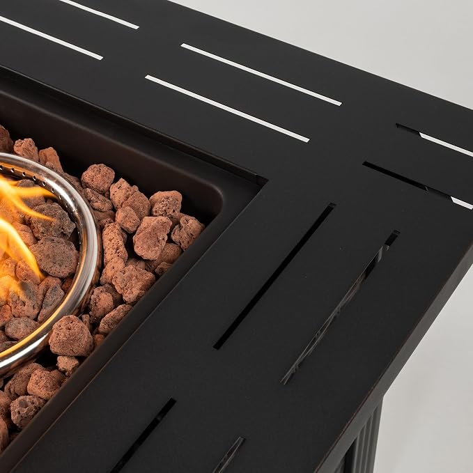 GDFStudio 28" Square Propane Gas Fire Pit Table, 50000 BTU Outdoor Steel Patio Heater with Hidden Tank Storage Lid and Cover for Backyard Deck Garden, Black