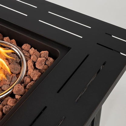 GDFStudio 28" Square Propane Gas Fire Pit Table, 50000 BTU Outdoor Steel Patio Heater with Hidden Tank Storage Lid and Cover for Backyard Deck Garden, Black