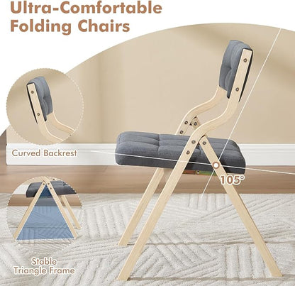 4-Pack Folding Dining Chairs with Cushion,Padded Foldable Dining Chairs,Portable Wooden Folding Chairs for Dining Rooms Kitchen Wedding and Party Indoor Darkgrey
