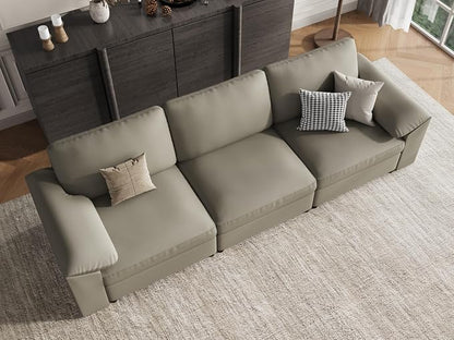 EASE MOOSE 3 Seater Deep Seat Sectional Sofa,Scratch Resistant Faux Leather Material, Oversized Modular Couch for Living Room,Modern Comfy Sofas for Small Spaces, Light Grey