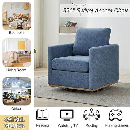 Swivel Accent Chair, 360 Degree Square Swivel Chair for Living Room, Mid Century Modern Upholstered Barrel Chair,Comfy Sofa Armchairs for Bedroom,Nursery,Chenille, Blue