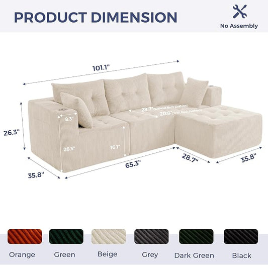MAXYOYO Modular Sectional Sofa Couch, L Shaped Modern Cloud Couch with 1 Ottoman, Sofa in A Box, Tufted 4-Seat Boneless Chair for Living Room, No Assembly Required, Beige