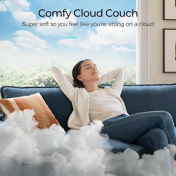 LINSY HOME 157'' Modular Sectional Sofa 4 Seat Couch Corduroy Cloud Couch with Deep Seat, Modern Cloud Couch with 4 Movable Ottoman for Living Room, Office, Bedroom, Blue