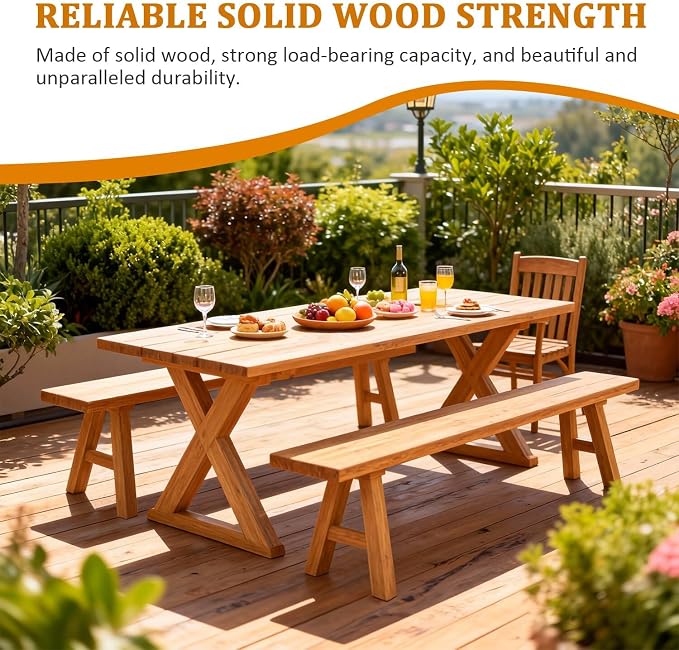 78.7" Ultra Long Solid Wood Entryway Bench - Premium Elm Wood Farmhouse Dining Bench for Commercial Spaces, Large Areas - Natural Finish