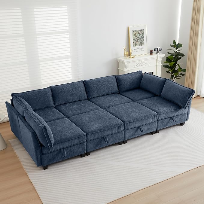 ORRD Oversized Modular Sectional Sofa Set, Convertible U Shaped Couch with Storage, 8 Seater Sofa Modular with Ottomans and Reversible Chaise for Living Room, Office (Blue Grey)