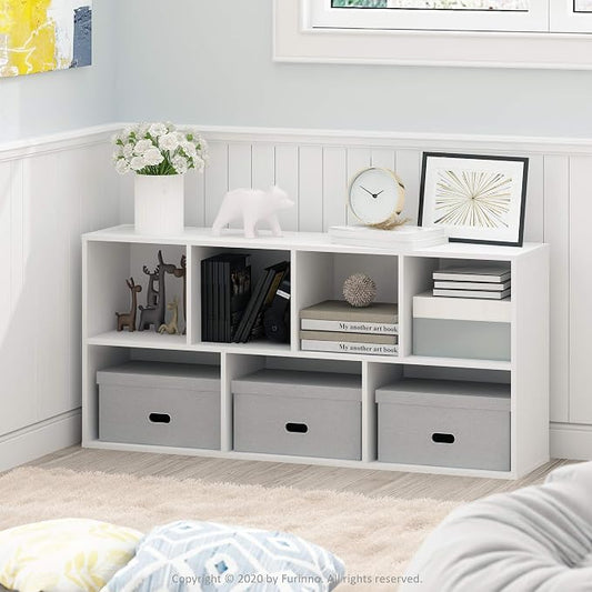 Furinno LUDER Book Shelf, 7-Cube Bookshelf, Bookcase with Open Shelves, 9.4 x 19.5 x 41.7, Easy Assembly, for Living Room, Bedroom, Home Office, White