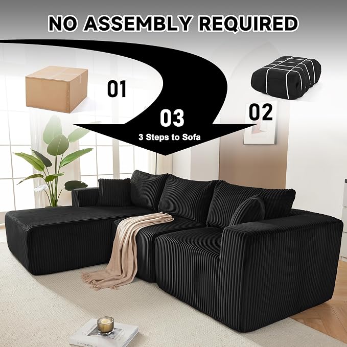 Weture 97" Modular Sectional Sofa, L-Shaped Boneless Couch with Deep Seat, Cozy Cloud Couch Sectional with Convertible Ottoman, Modern Sectional Couches for Living Room（ Black）