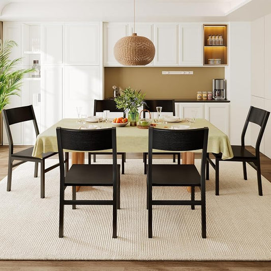 Feonase Dining Chairs Set of 6, Modern Kitchen Chairs with Ergonomic Backrest, MDF Board and Metal Legs, Dinner Chairs for Dining Room, Kitchen and Living Room, Easy Assembly, Black