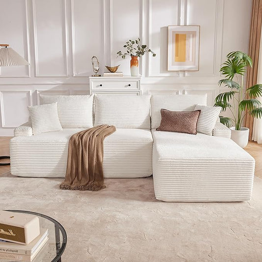 Mangodan Cloud Sectional Sofa, Boneless Couch for Living Room, Modular Sectional Sofa with Deep Seat, Fluffy L-Shaped Comfy Couch with Right-Facing Chaise, No Assembly Required, Beige
