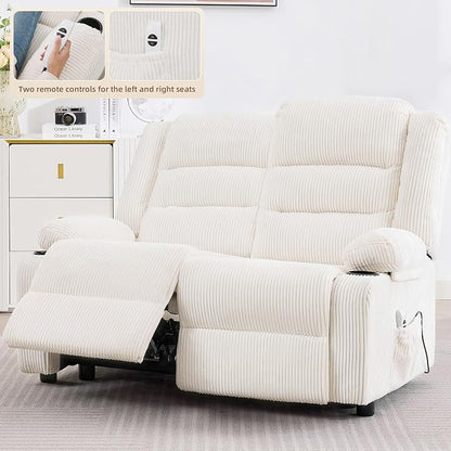 52Inch Reclining Loveseat Sofa,Power Loveseat Recliner,Electric Love seat Recliner Sofa for Bedroom,Living Room with Charging Ports,Striped White