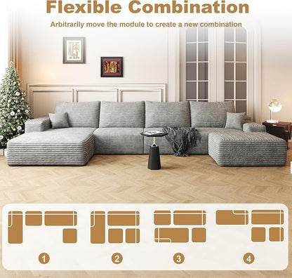 AUGOP 136" Sectional Couches for Living Room Modern Modular Sofa with L-Shape Couchs Upholstered Boneless Couch Deep Seat Sectional Couch with Chaise (Grey, Left Facing Chaise+3Seaters+Ottoman)