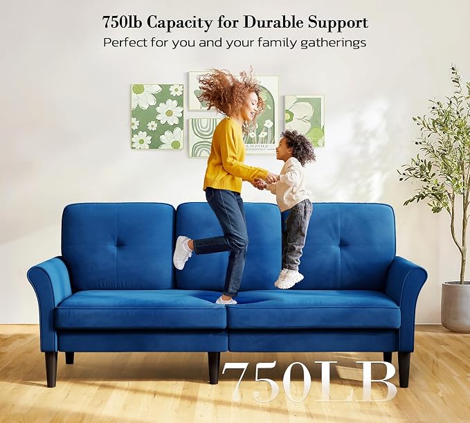 Loveseat Sofa, 83" Love Seat Couches, Comfy Velvet Small Couch for Bedroom, Tool-Free Setup Small Couches for Living Room, Modern Sofas for Living Room, 750lbs Load Sofas & Couches, Blue Couch