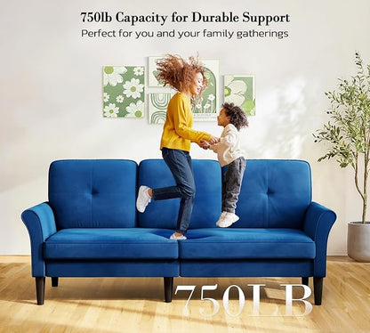 Loveseat Sofa, 83" Love Seat Couches, Comfy Velvet Small Couch for Bedroom, Tool-Free Setup Small Couches for Living Room, Modern Sofas for Living Room, 750lbs Load Sofas & Couches, Blue Couch