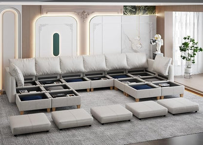 EASE MOOSE U Shaped Modular Sectional Sofa with Storage, Faux Leather Sectional Sofa Oversized Modular Sectional Couch with Reversible Chaises for Living Room