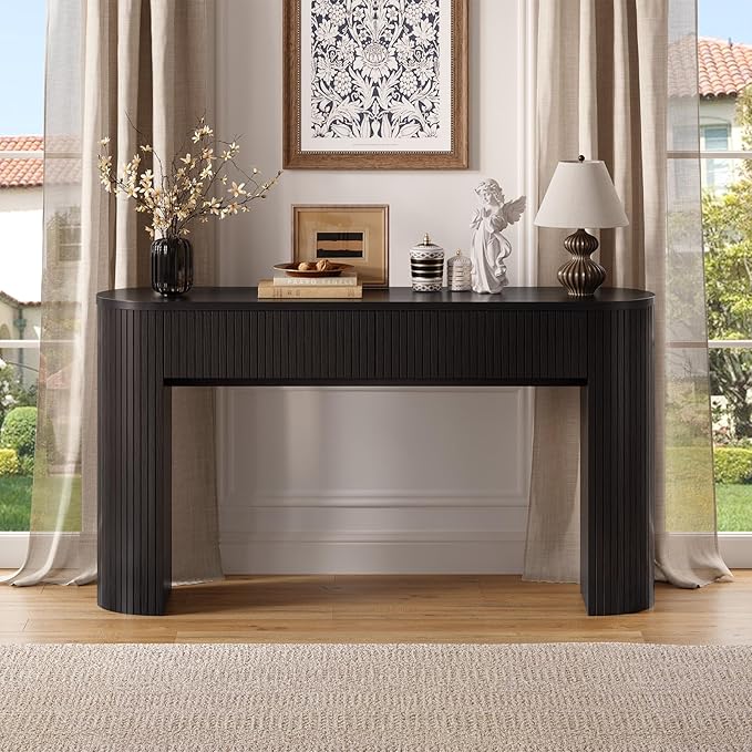 ONBRILL 55 Inch Console Table with 2 Drawers, Entryway Tables with Storage, Sofa Table Behind The Couch, Hallway Tables, Black