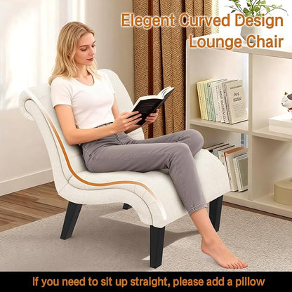 Mid Century Modern Accent Chair, Button Tufted Armless Lounge Chair, Upholstered Linen Side Chair with Solid Wood Legs for Bedroom, Living Room, Office