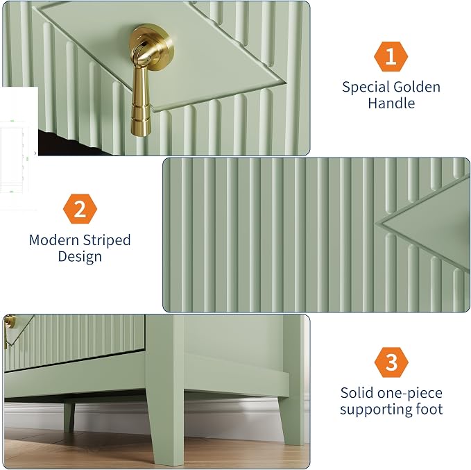 GarveeHome Fluted Dresser for Bedroom, 42.9" Tall 5-Drawer Wood Dresser, Modern Chest of Drawers, Storage Organizer Cabinet for Living Room, Hallway, Entryway, Green